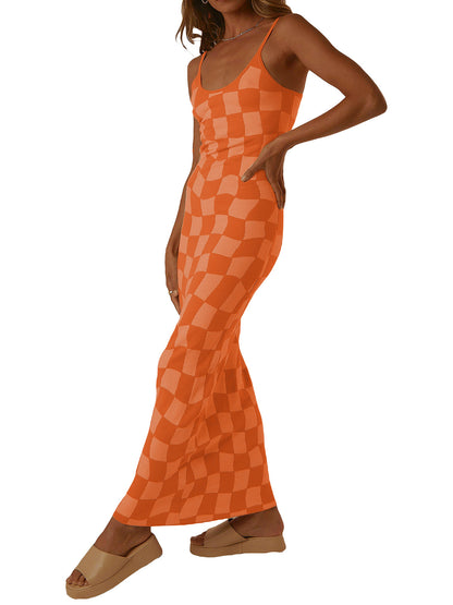 Checkered Bodycon Maxi Dress