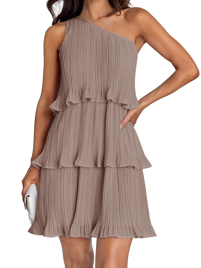 Pleated One-Shoulder Dress