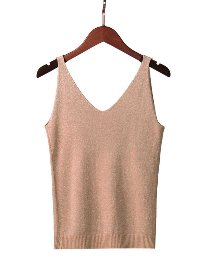 Sleeveless V-Neck Knit Tank Top