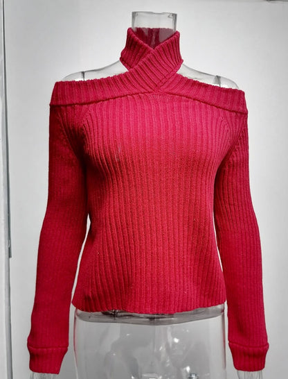 Cold Shoulder Ribbed Knit Cropped Sweater