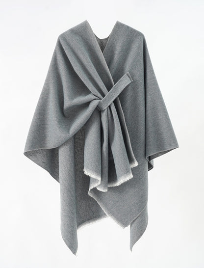 Two-Tone Oversized Shawl with Contrast Trim