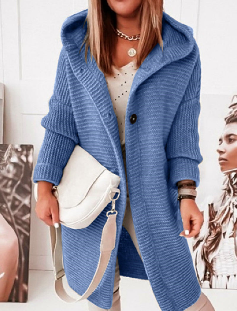 Oversized Button-Up Knit Hooded Cardigan