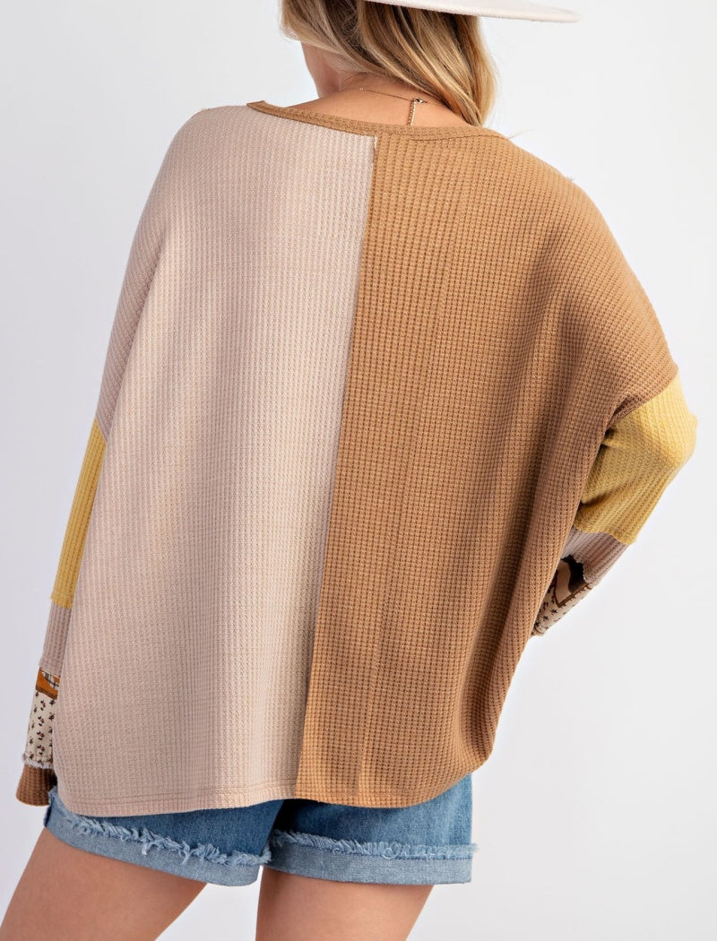 Patchwork Oversized Waffle Knit Top