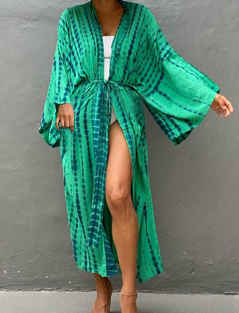 Tie-Dye Belted Kimono Dress