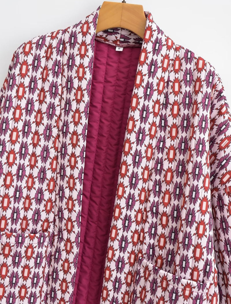 Geometric Pattern Open-Front Cardigan