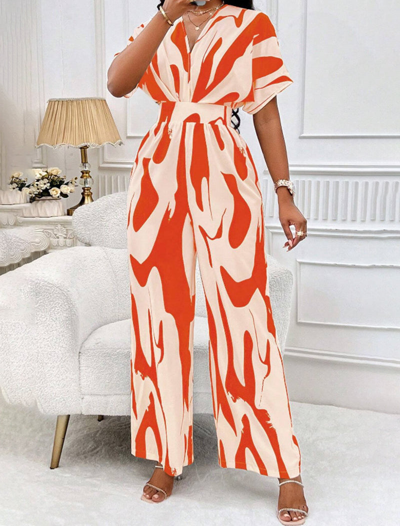 Abstract Print V-Neck Jumpsuit