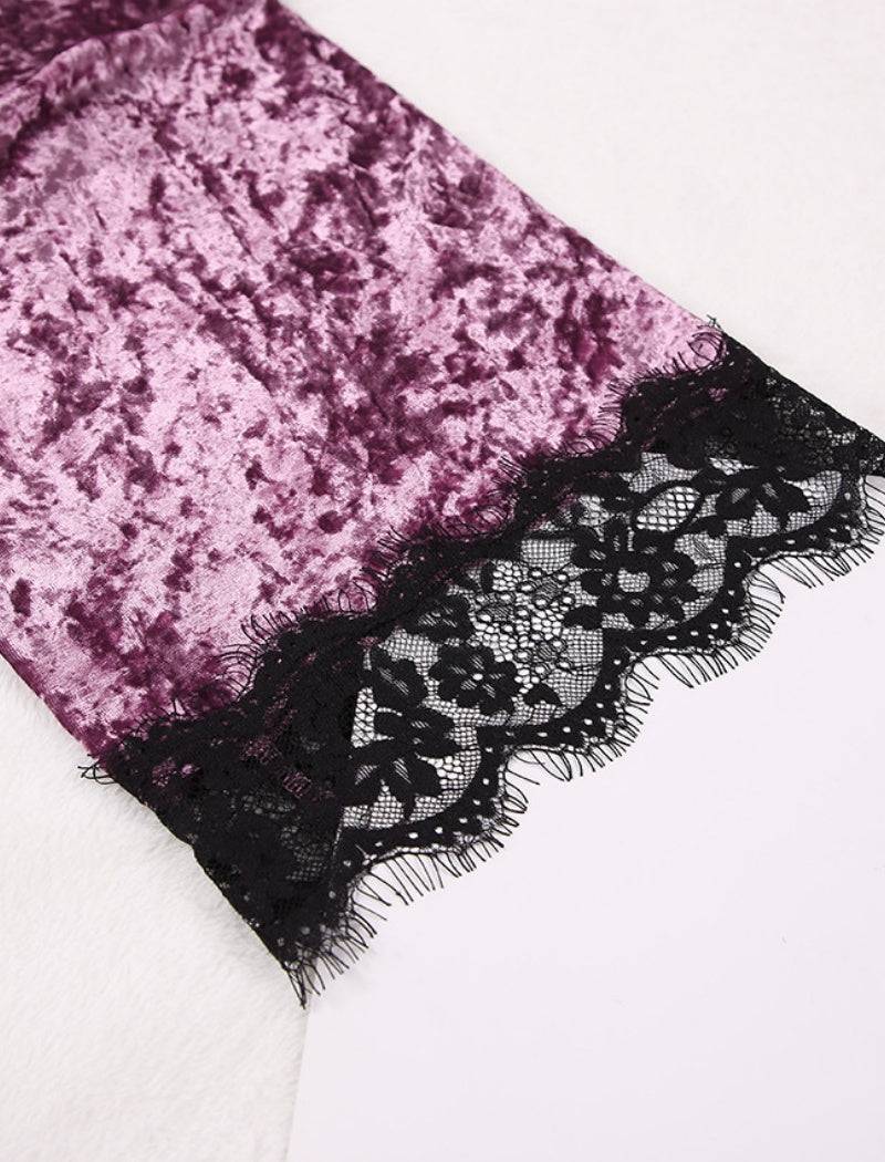 Velvet Lace Trim Robe and Nightgown Set