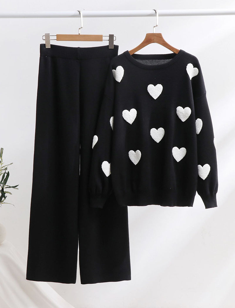 Knitted Two-Piece Set with Heart Detail