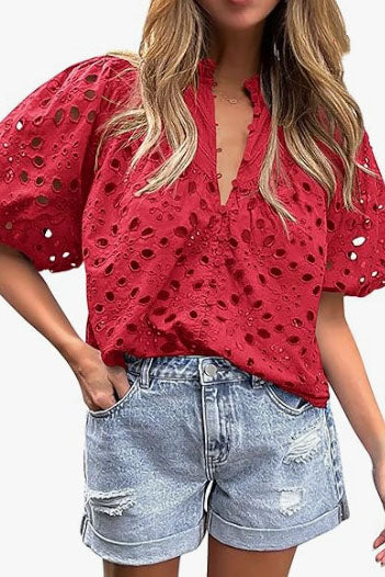 Eyelet Puff Sleeve Blouse