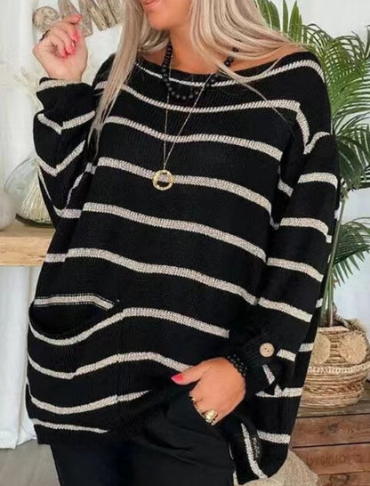 Colorblock Striped Loose Knit Sweater