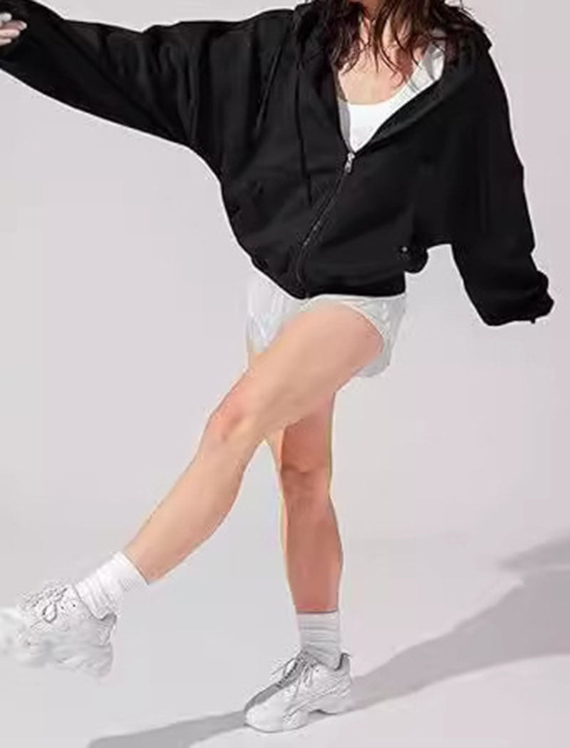 Cropped Hoodie with Zip Front