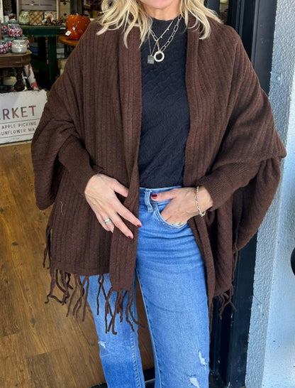 Oversized Fringe Trim Open Cardigan