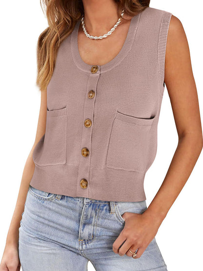 Buttoned Sleeveless Knit Vest