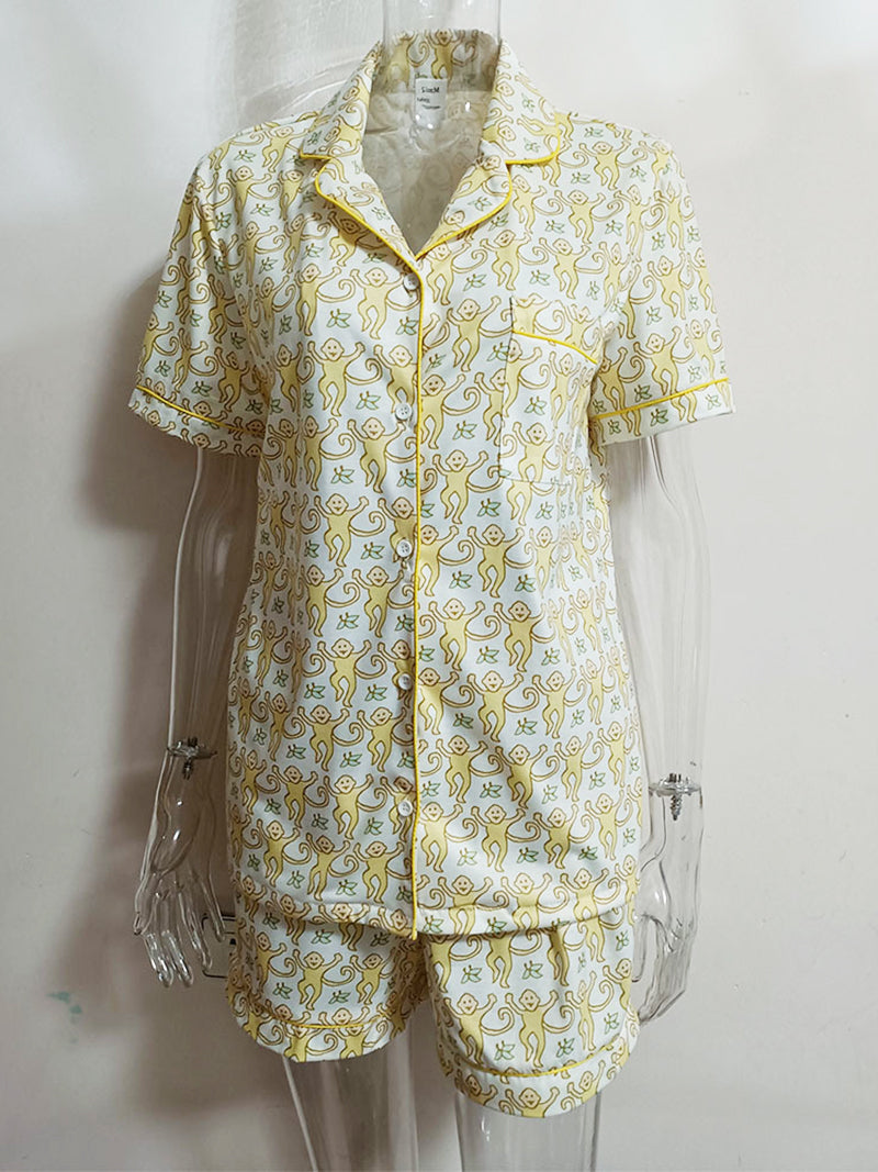 Monkey Print Shirt and Shorts Set