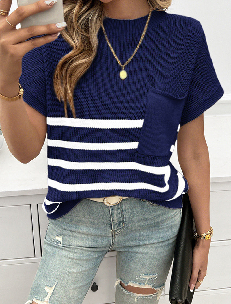 Striped Loose-Fit Pocket Knit Top