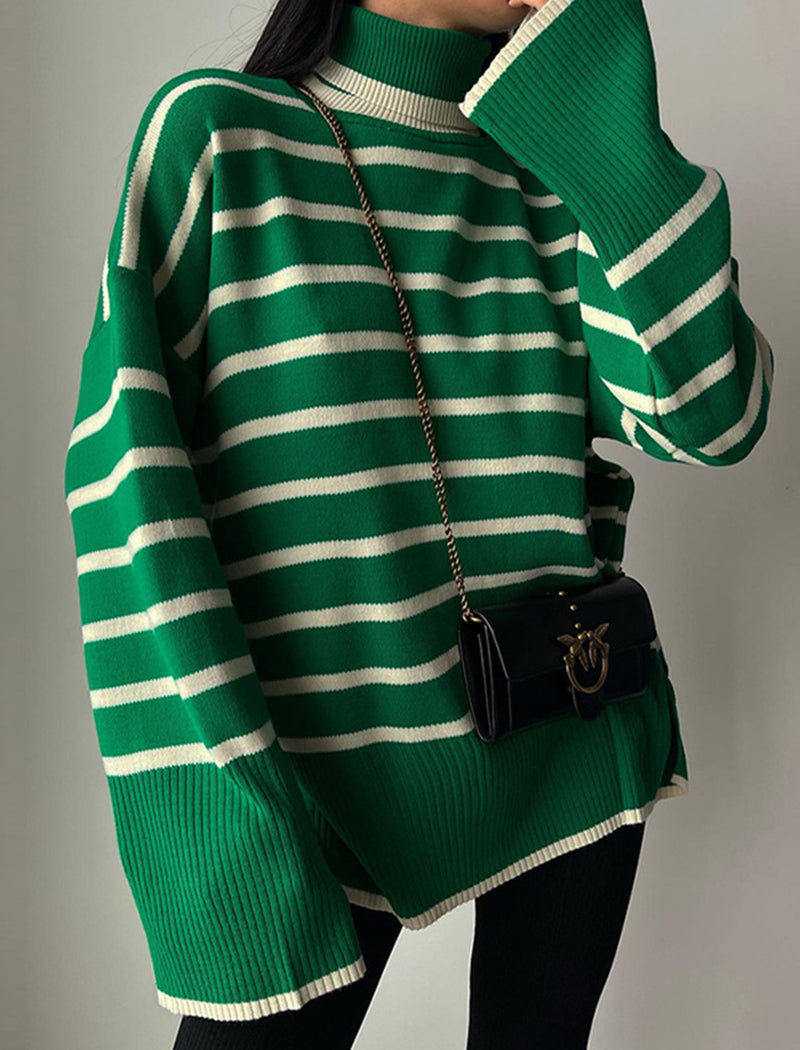 Striped Oversized Turtleneck Sweater