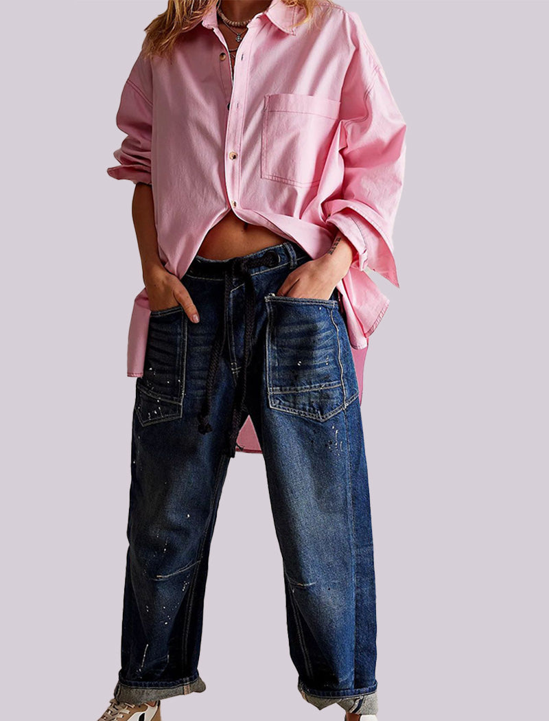 Wide-Leg Drawstring Jeans