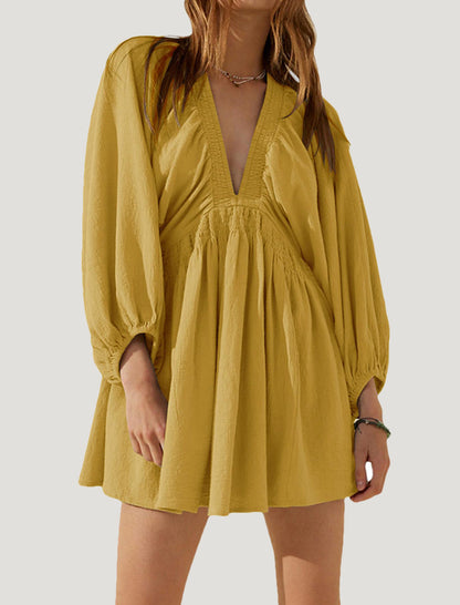 Puff Sleeve V-Neck Mini Dress