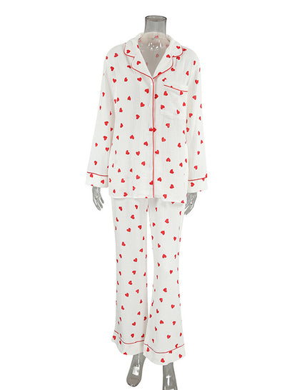 Heart Print Long Sleeve Three-Piece Set