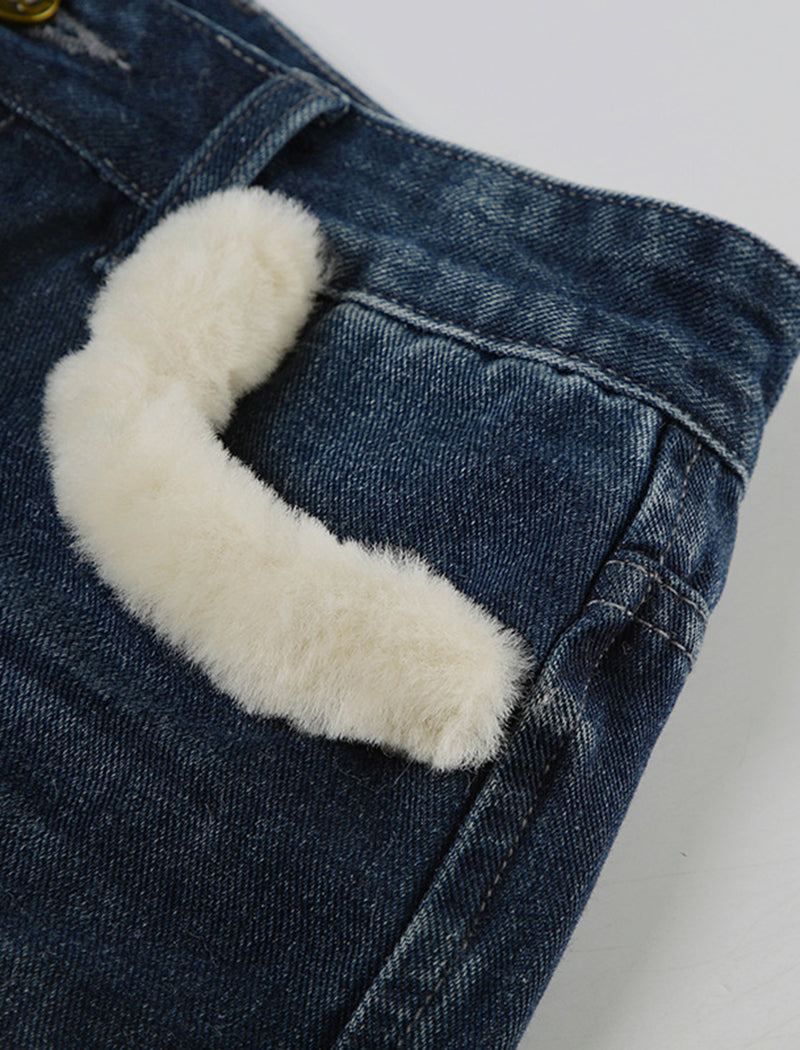 Patchwork Faux Fur Denim Shorts