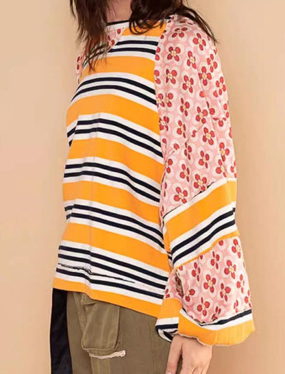 Patchwork Oversized Long-Sleeve Top