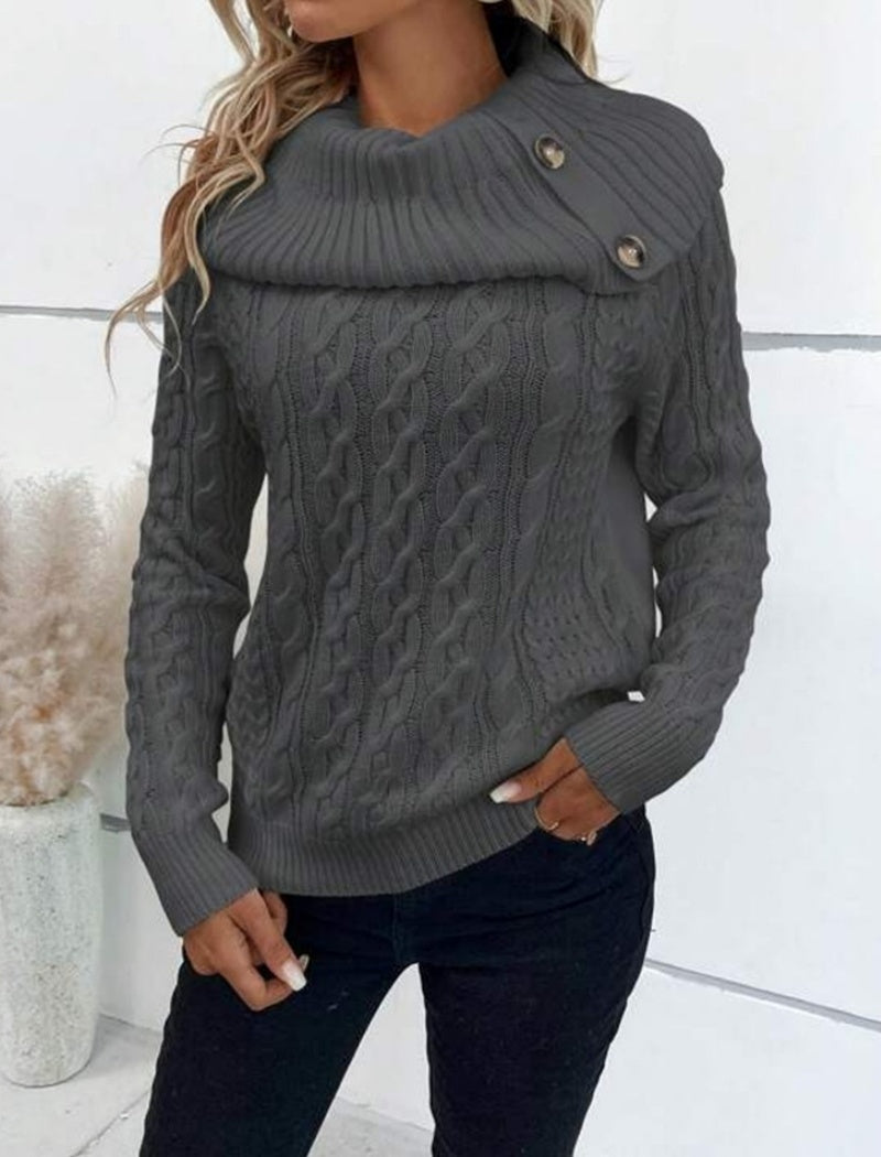 Buttoned Cable Knit Turtleneck Sweater