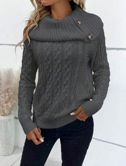 Buttoned Cable Knit Turtleneck Sweater