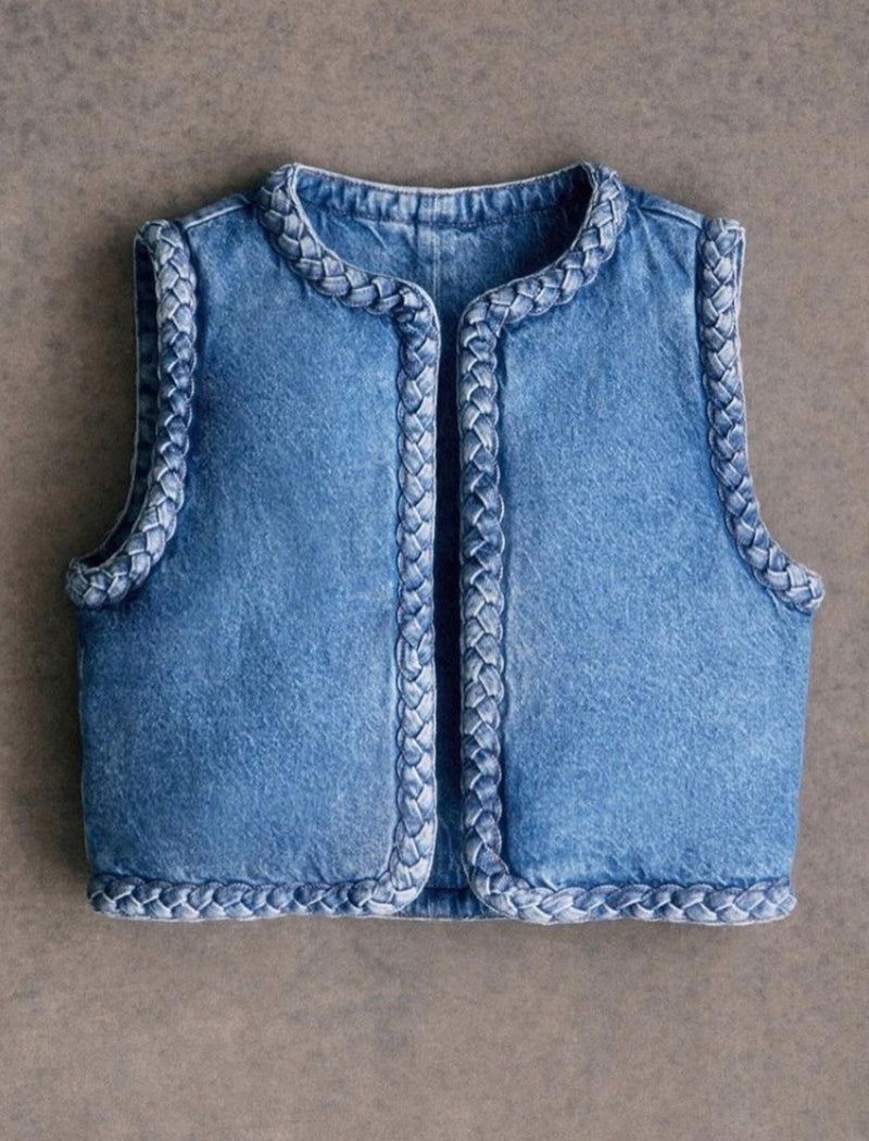 Denim Vest with Braided Trim