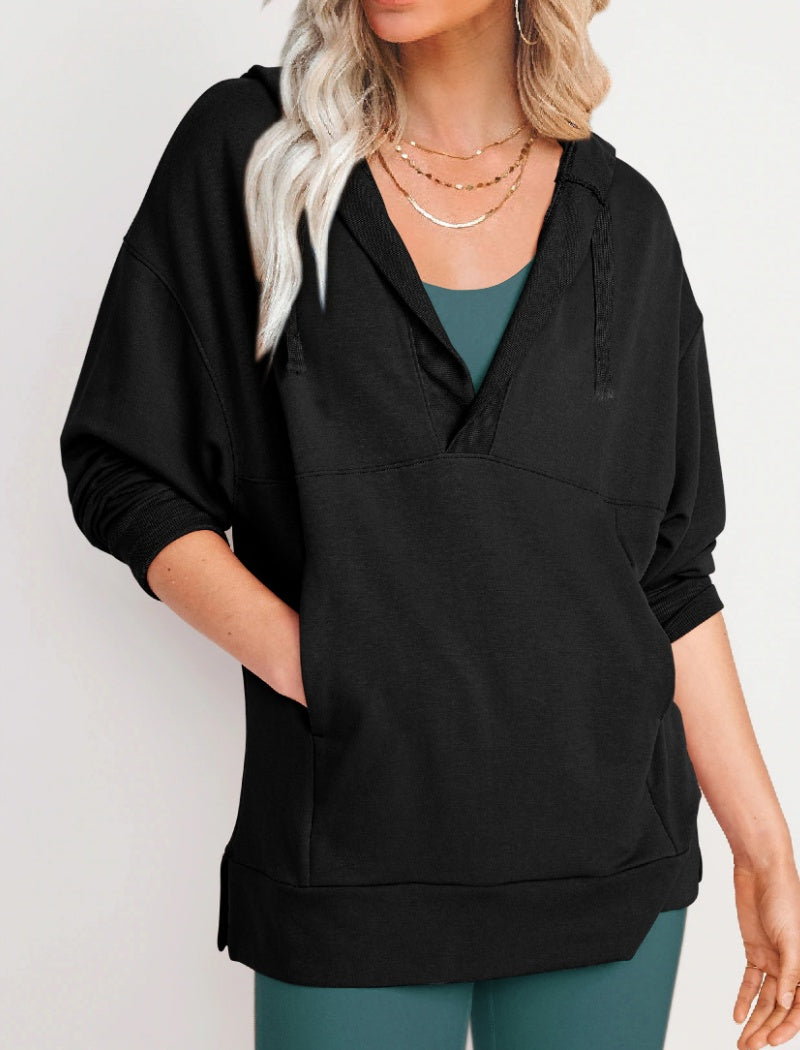 Relaxed Hoodie with V-Neckline Top