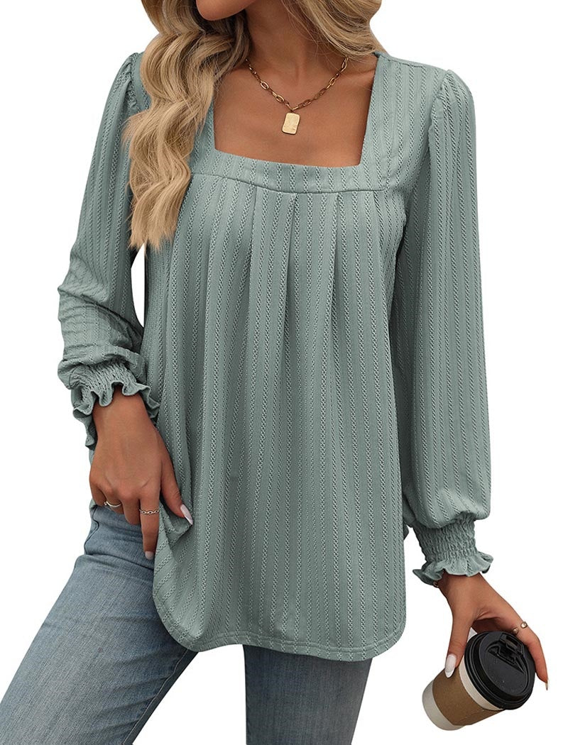 Square Neck Long-Sleeve Blouse
