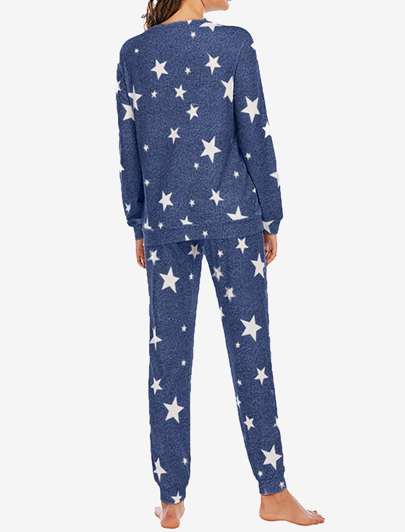 Star Print Long-Sleeve Top and Pants Pajama Set