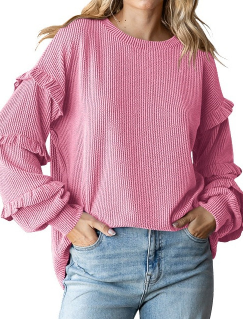 Ruffled Sleeve Knit Top