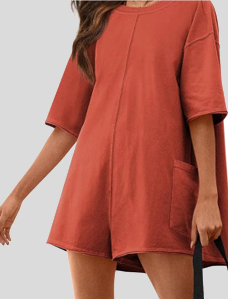Short Sleeve Backless V-Neck Loose Romper
