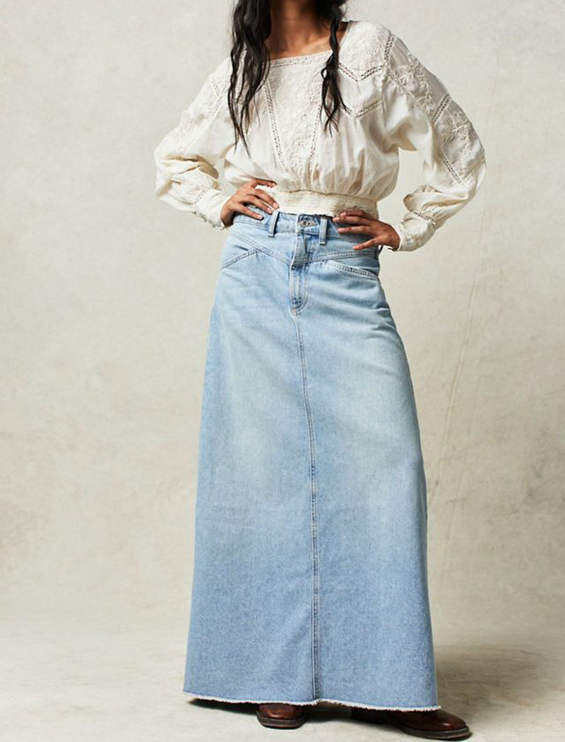 Maxi Denim Skirt with Relaxed Fit