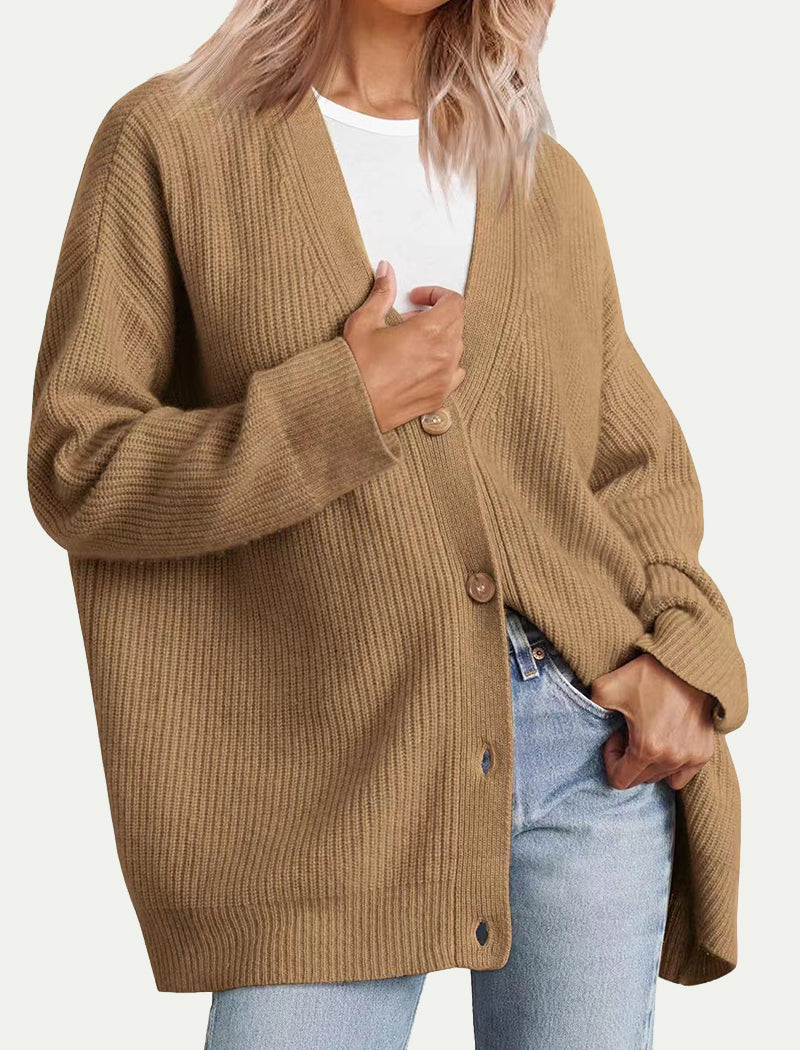 Cozy Button-Up Cardigan with Drop Shoulders