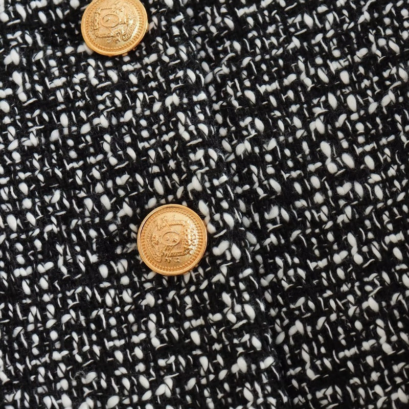 Button-Up Tweed Jacket with Pockets