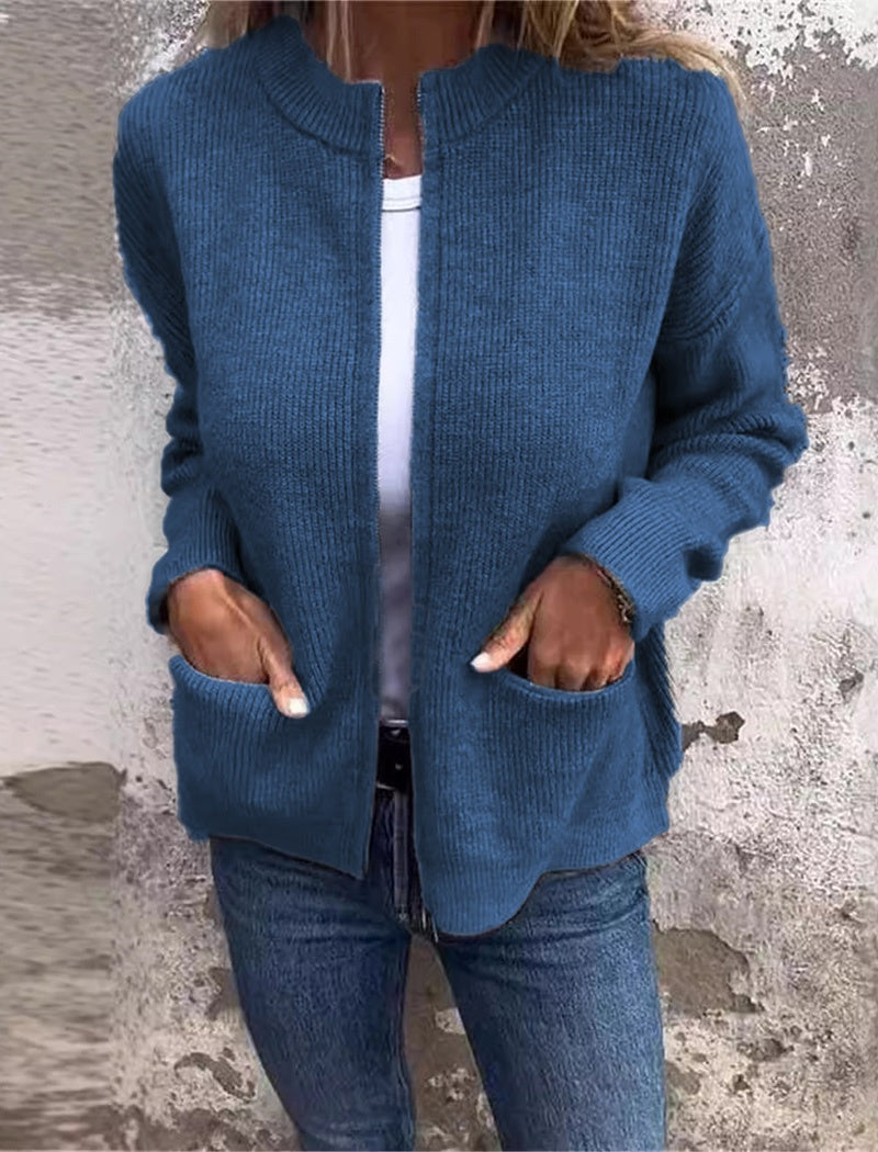 Zip-Up Knitted Cardigan with Pockets