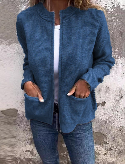 Zip-Up Knitted Cardigan with Pockets