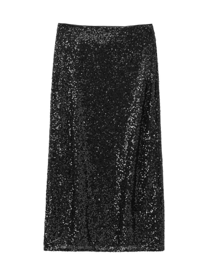 Sequin Wrap Midi Skirt with Side Tie