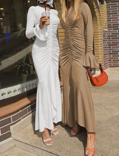 Ruched Long Sleeve Maxi Dress