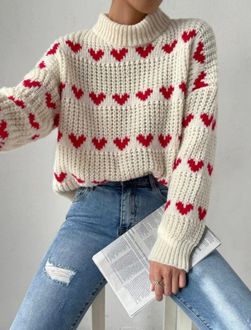 Heart-Pattern Knit Sweater