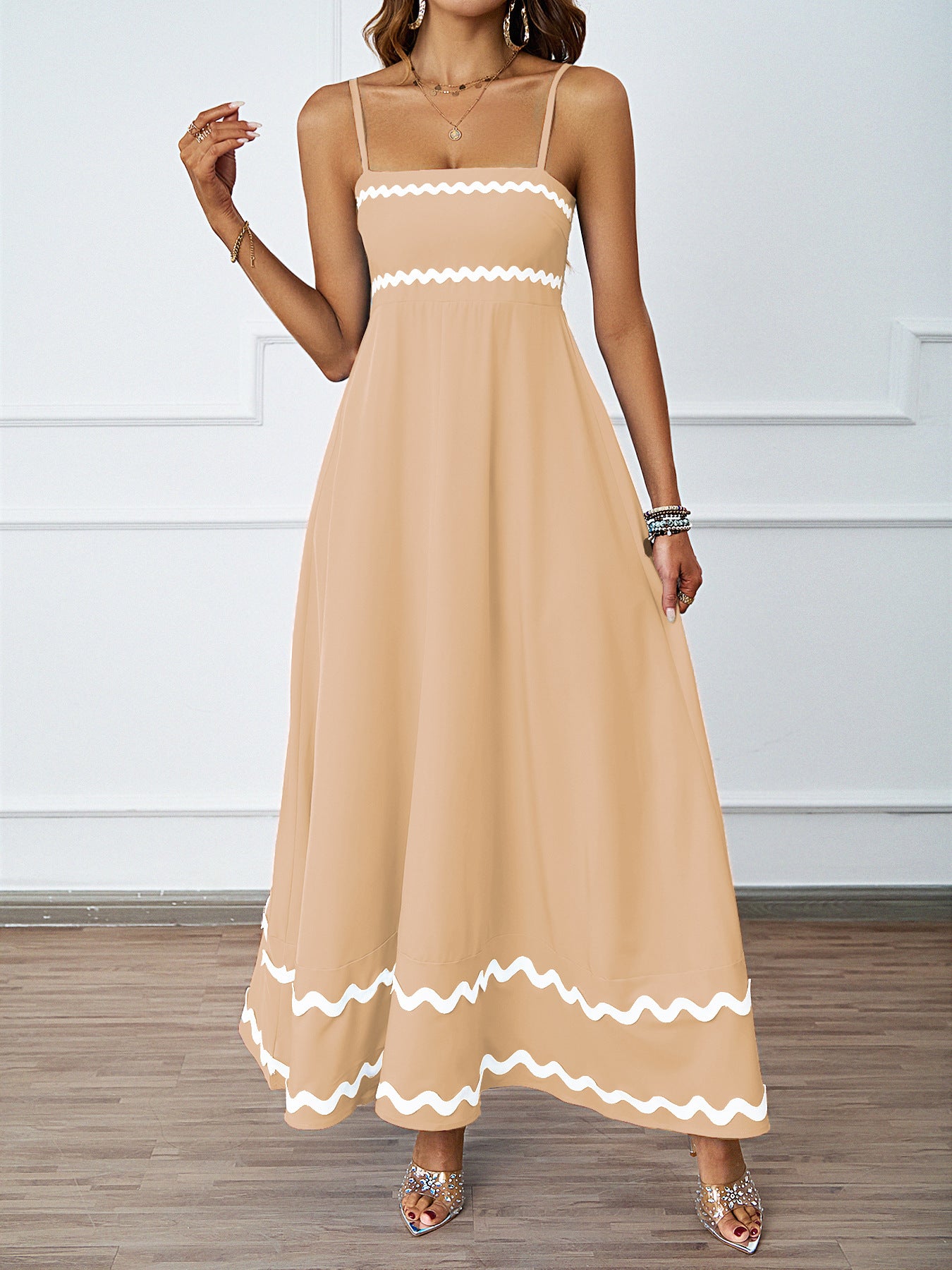 DVL407018D Contrast Trim Spaghetti Strap Maxi Dress