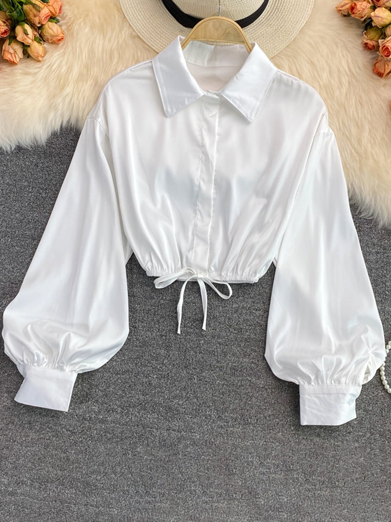 Balloon Sleeve Drawstring Blouse