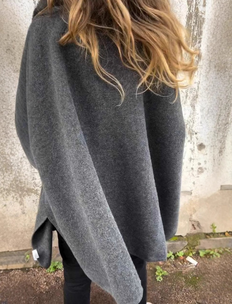 Oversized Cape with Faux Fur Collar