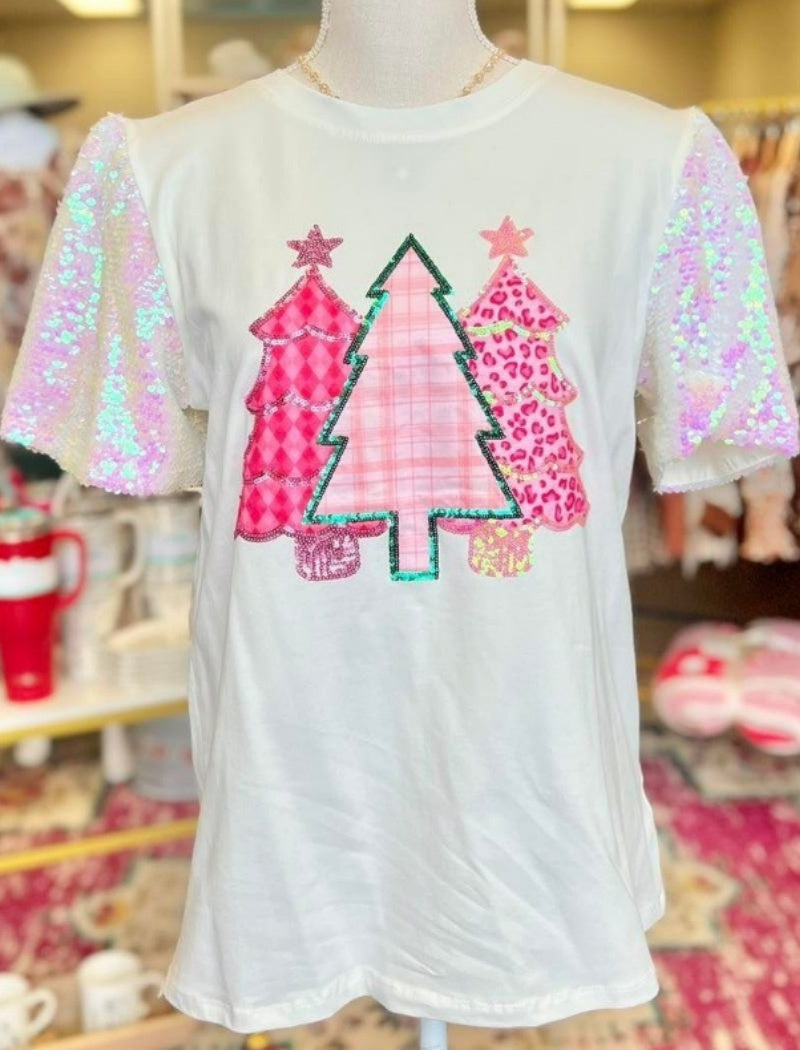 Sequin Sleeve Christmas Tree Graphic Tee