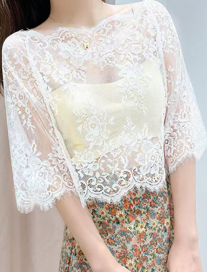 Floral Lace Overlay Sheer Blouse