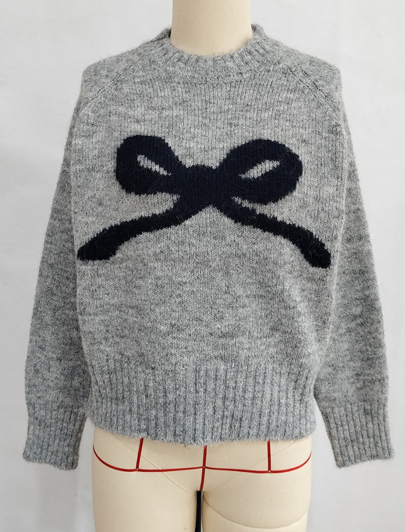 Bow-Applique Crew Neck Sweater