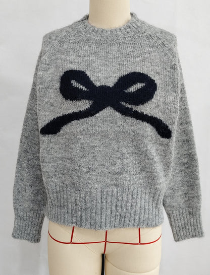 Bow-Applique Crew Neck Sweater