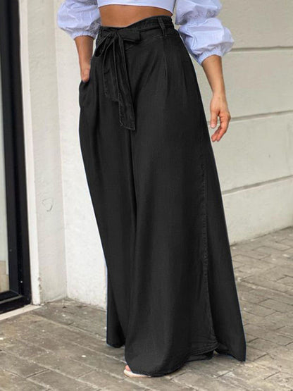 High-Waisted Wide-Leg Self-Tie Pants