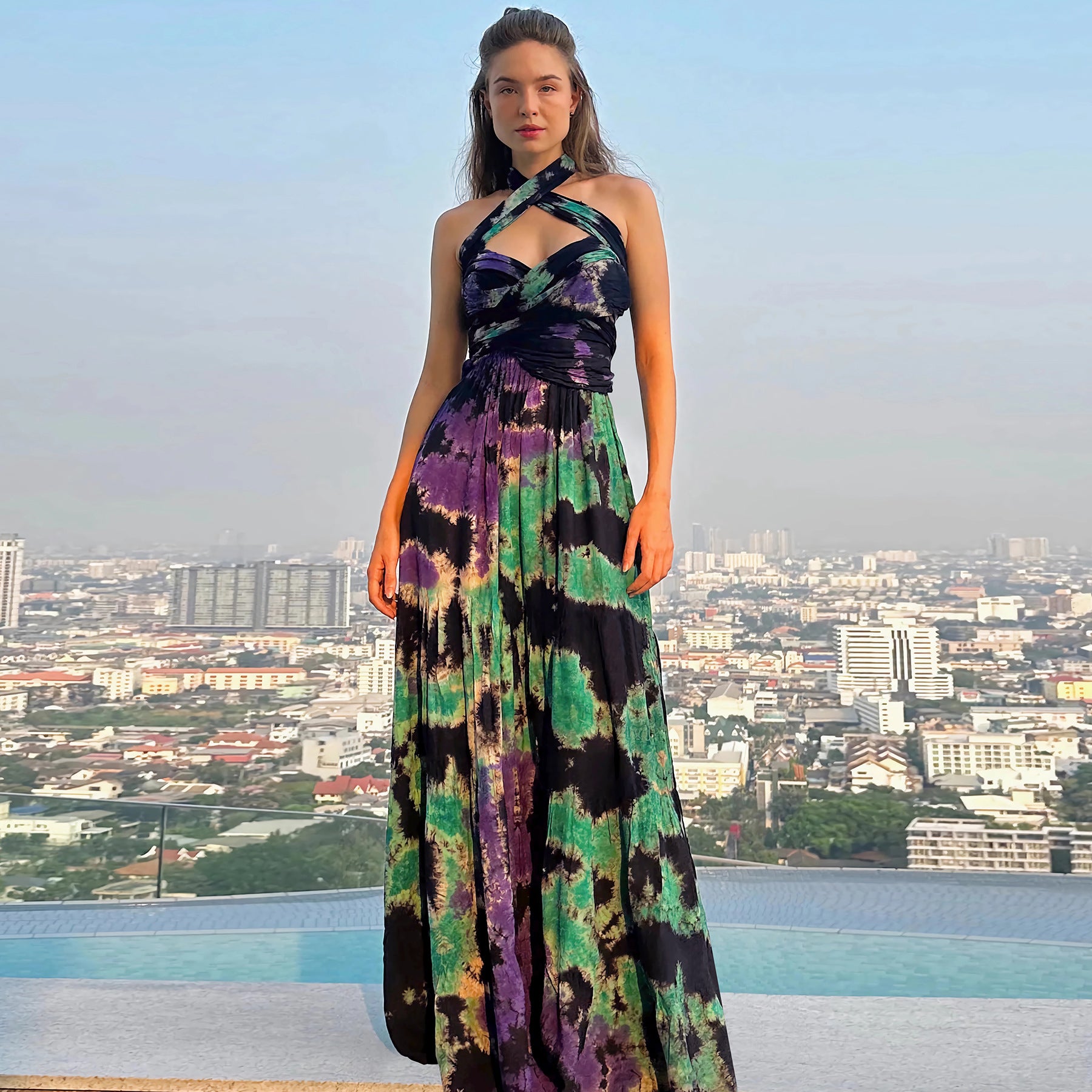 Tie-Dye Halter Maxi Dress